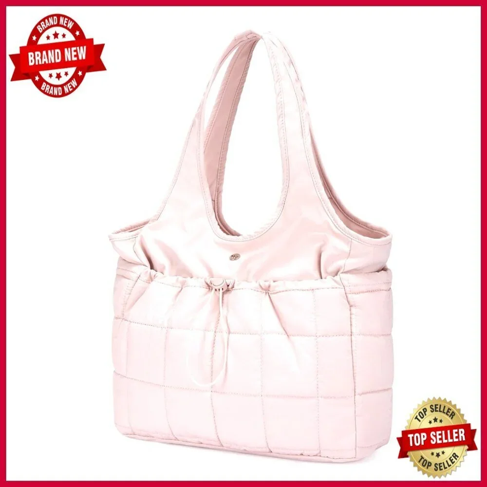 Quilted Puffer Tote Bag with Laptop Compartment Nylon Shoulder Bag